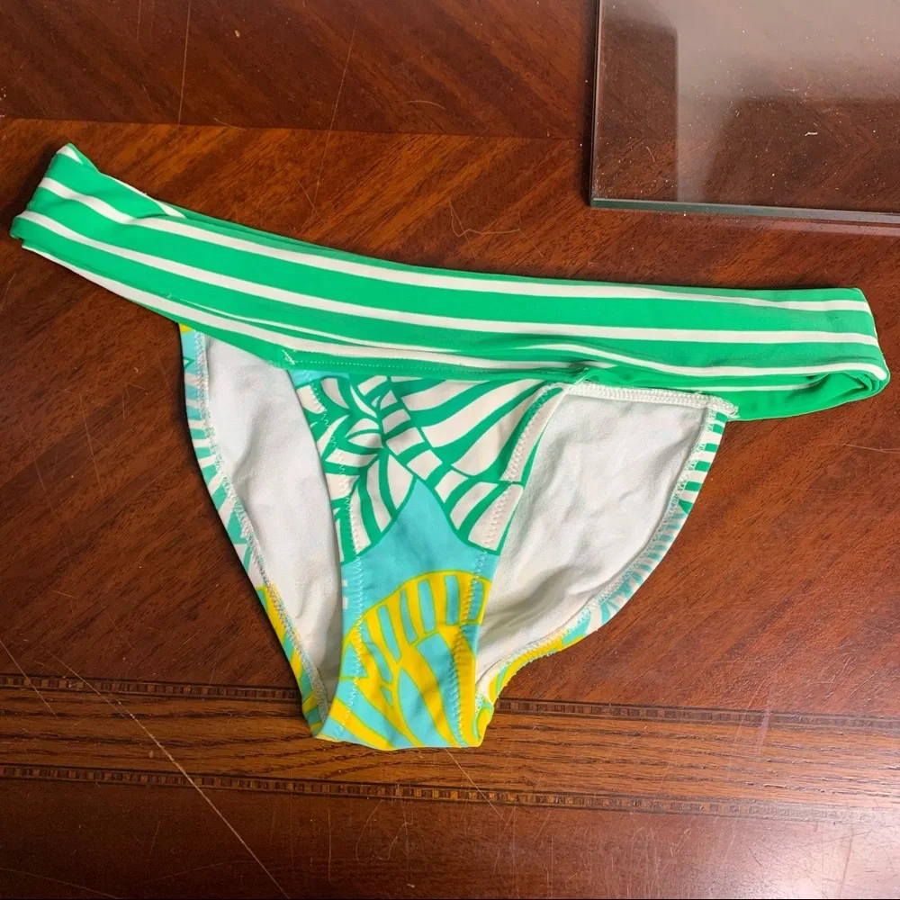 Rip Curl Striped Leaf Print Fold Down Bikini Bottoms
